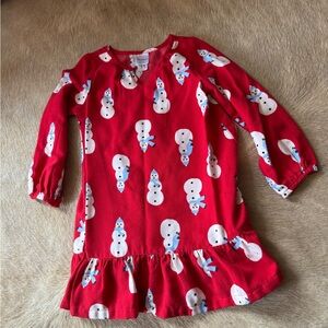 Hanna Andersson Festive Red Dress with Snowman Design